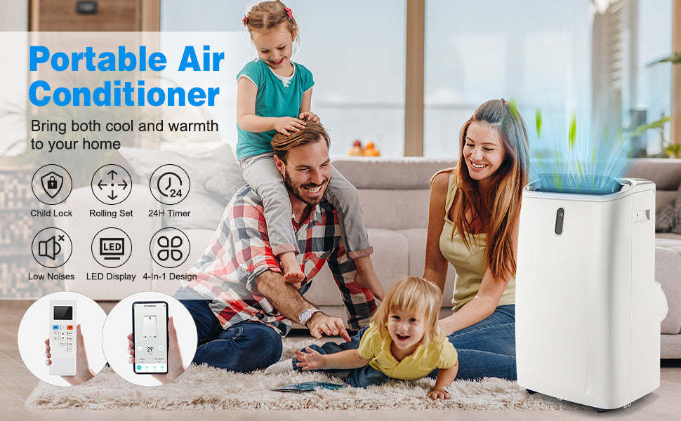12000 BTU 4-in-1 Portable Air Conditioner Oscillation Air Cooler with Smart Control