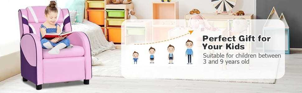 Kids Recliner Chair Adjustable Gaming Recliner Ergonomic Leather Sofa with Lumbar Support & Side Pockets