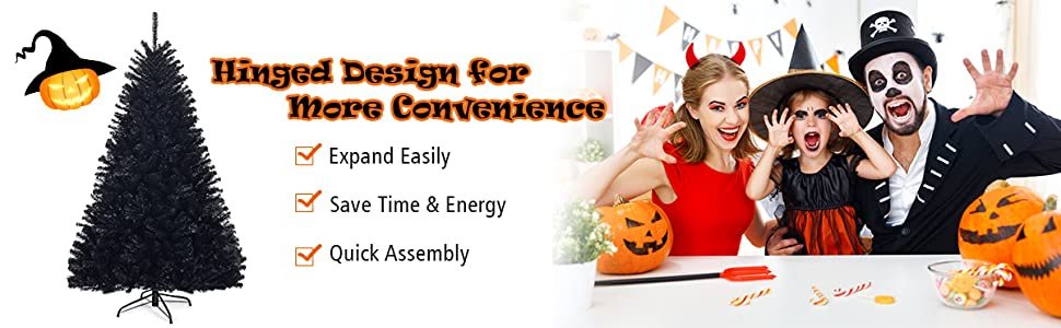 6 ft Black Hinged Artificial Halloween Christmas Tree