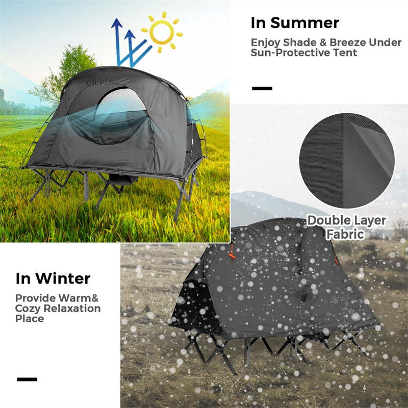 2-Person Tent Cot, 4-in-1 Folding Elevated Camping Tent with Waterproof Rainfly, Self-Inflating Mattress, Carry Bag, Portable Off Ground Tent