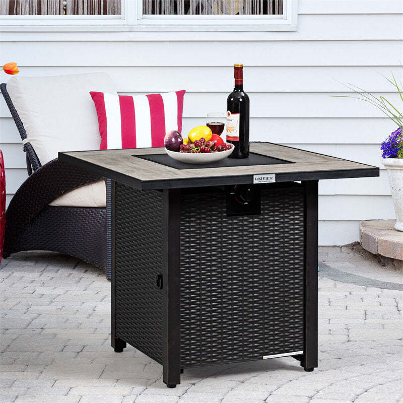 30" Square Propane Fire Pit Table with Ceramic Tabletop & Waterproof PVC Cover, CSA Certified 50,000 BTU Outdoor Gas Fire Pit for Patio, Backyard
