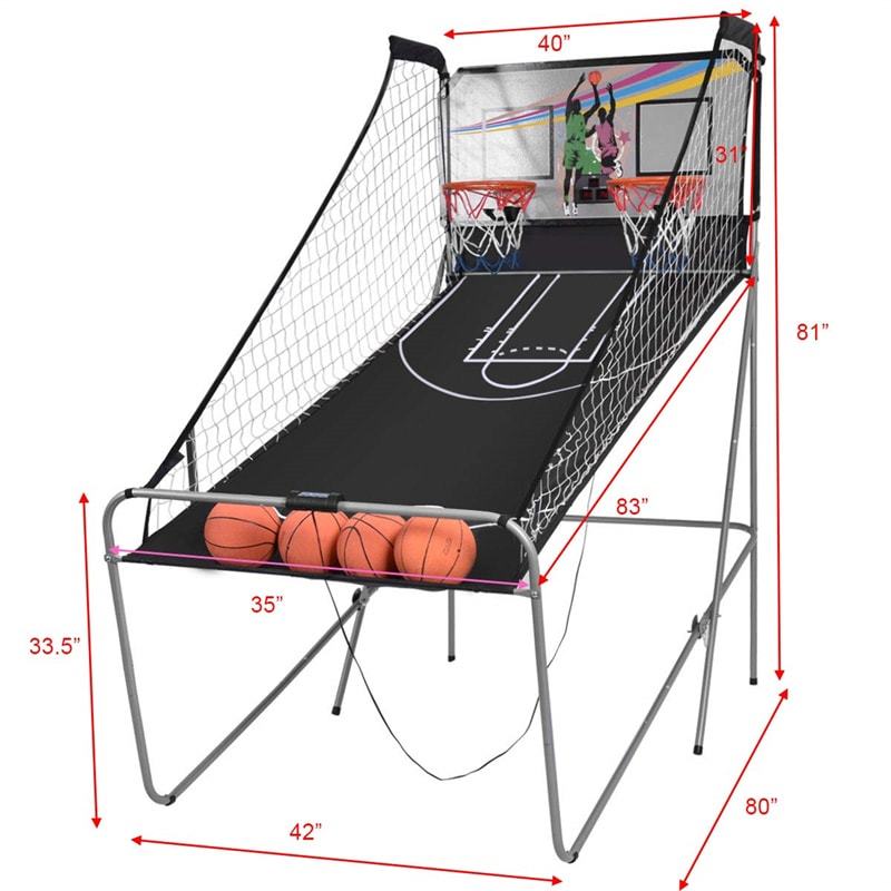 Folding Basketball Arcade Game, Indoor Outdoor Dual Shot Electronic Basketball Game with 8 Game Modes, 4 Balls, LED Scoring for Kids & Adults