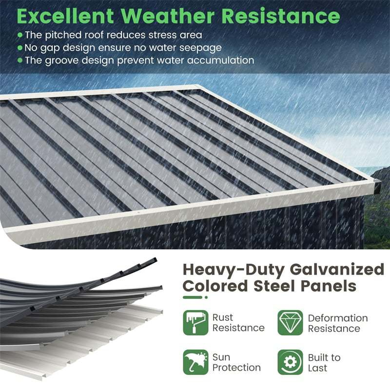 7.5x6.3FT All-Weather Metal Storage Shed with Lockable Door & Snap-On Assembly, Galvanized Steel Utility Tool House for Garden, Backyard, Patio