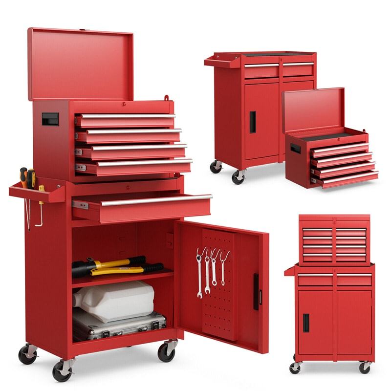 5-Drawer Rolling Tool Chest, Tool Storage Cabinet with Lockable Wheels, Detachable Top Tool Box & Adjustable Shelf for Garage, Workshop