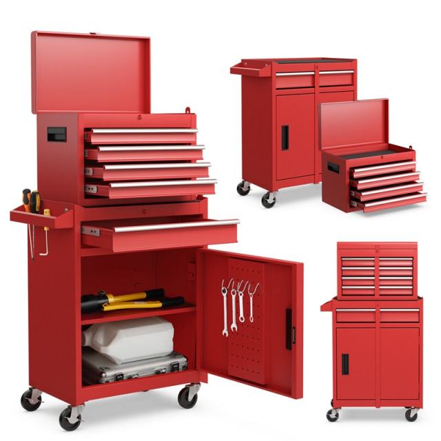 5-Drawer Rolling Tool Chest, Tool Storage Cabinet with Lockable Wheels, Detachable Top Tool Box & Adjustable Shelf for Garage, Workshop