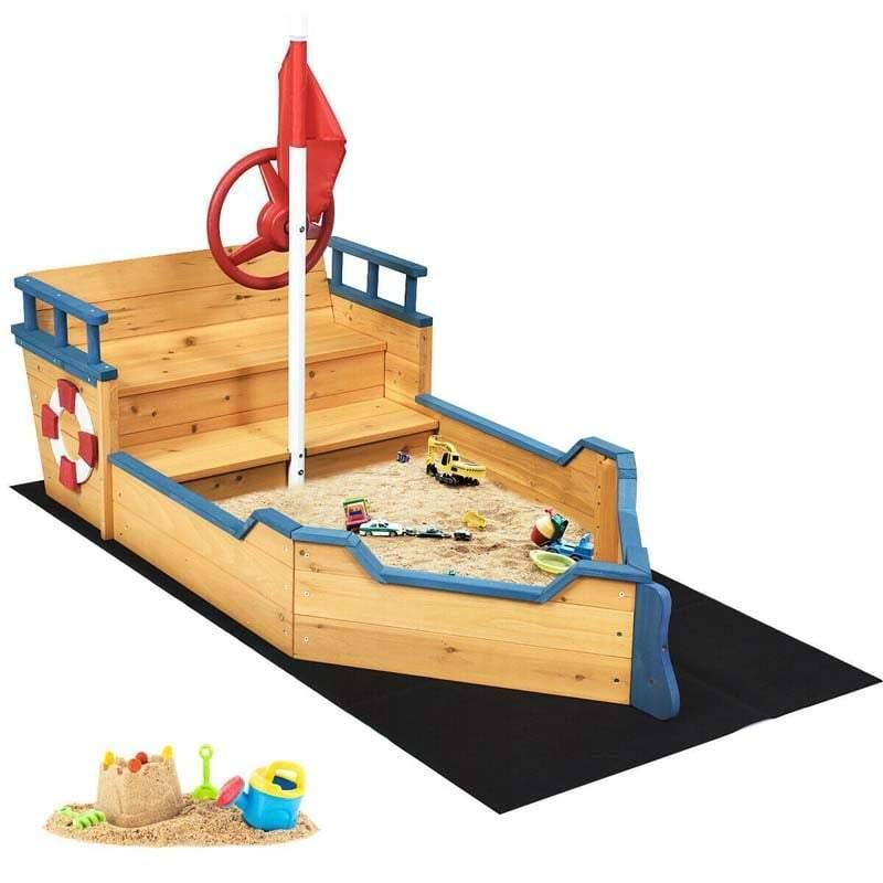 Wooden Pirate Boat Sandbox for Kids