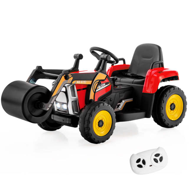 Kids Ride On Road Roller Car 12V Battery Electric Tractor with Remote Control & Adjustable Drum Roller, Ride On Construction Vehicle for Kids