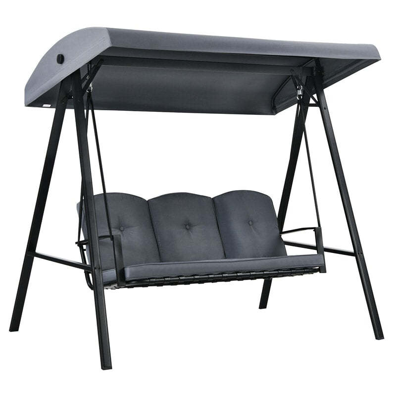 Outdoor 3-Person Patio Swing with Adjustable Canopy & Removable Cushions, All-Weather Steel Frame Porch Swing for Garden, Poolside, Backyard