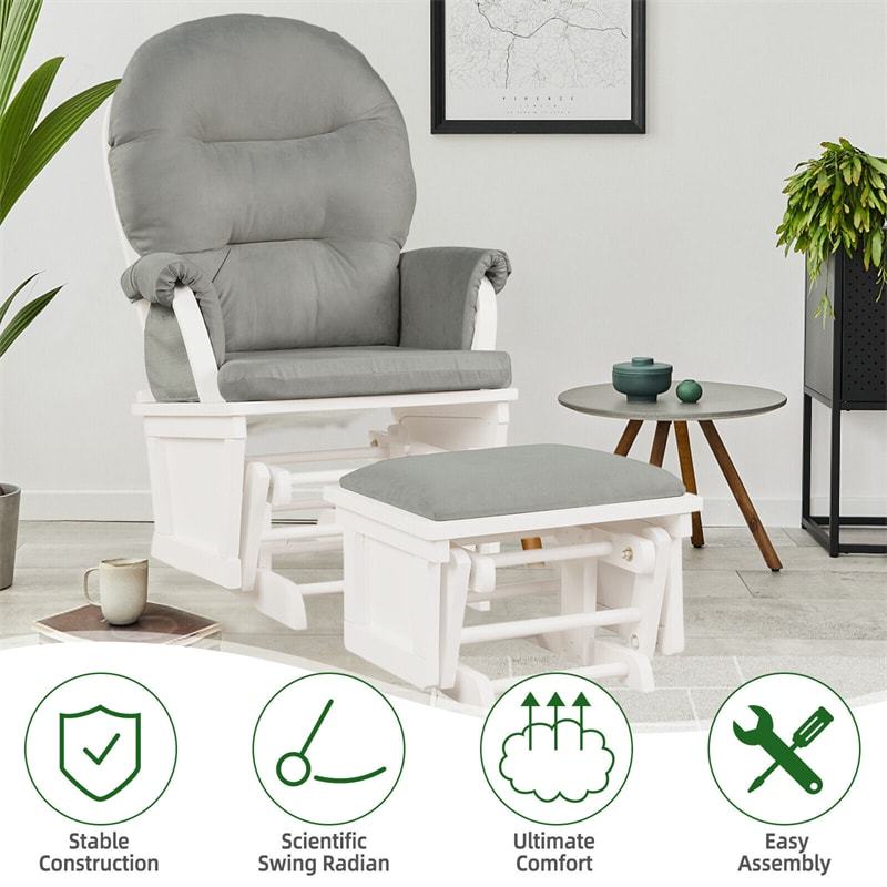 Nursery Glider & Ottoman Set, Wooden Upholstered Glider Rocker with Removable Padded Cushion, Rocking Chair for Napping, Nursing, Reading