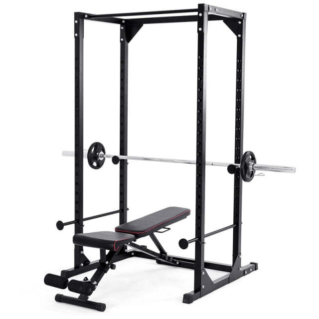 Heavy Duty Adjustable Power Rack, Multifunctional Squat Cage with Chin-Up Bars & Dumbbell Rack, Strength Training Power Cage for Home Gym Fitness