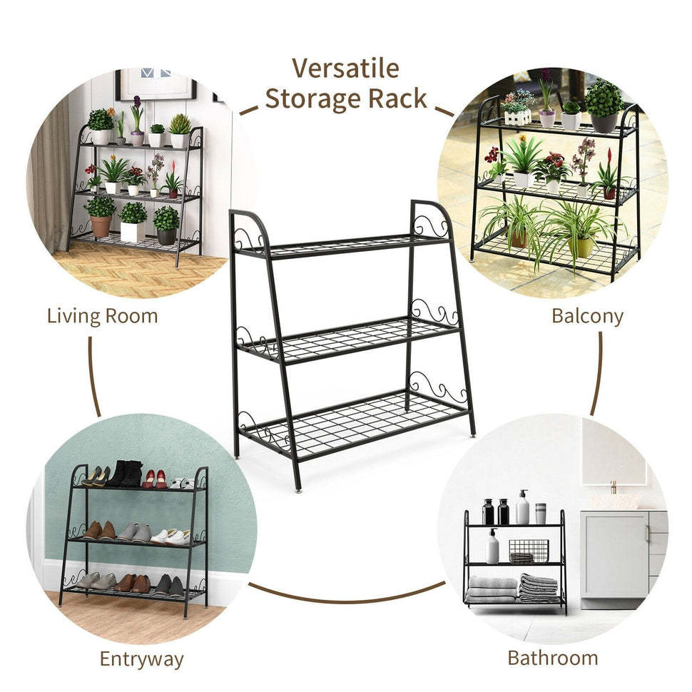 3 Tier Metal Plant Stand Flower Pots Holder with Adjustable Feet