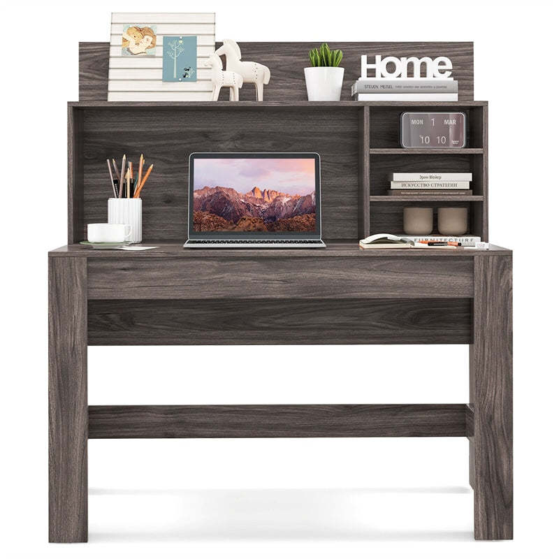 48" Computer Desk with Hutch & Anti-Tip Kits, Wood Home Office Desk with Cable Hole, Writing Study Desk PC Laptop Desk for Small Space, Bedroom