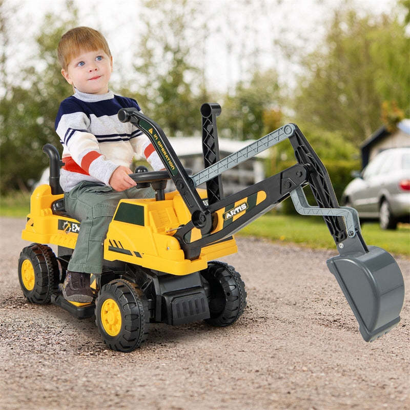 Kids Ride On Excavator 6V Battery Powered Ride On Bulldozer Loader Digger Toy Car Construction Vehicle with Under Seat Storage & Lights