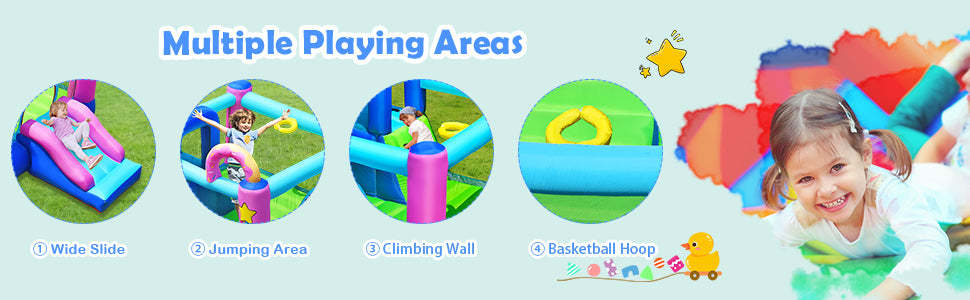 5 in 1 Inflatable Bouncey Castle Dual Slides Kids Bounce House without Blower