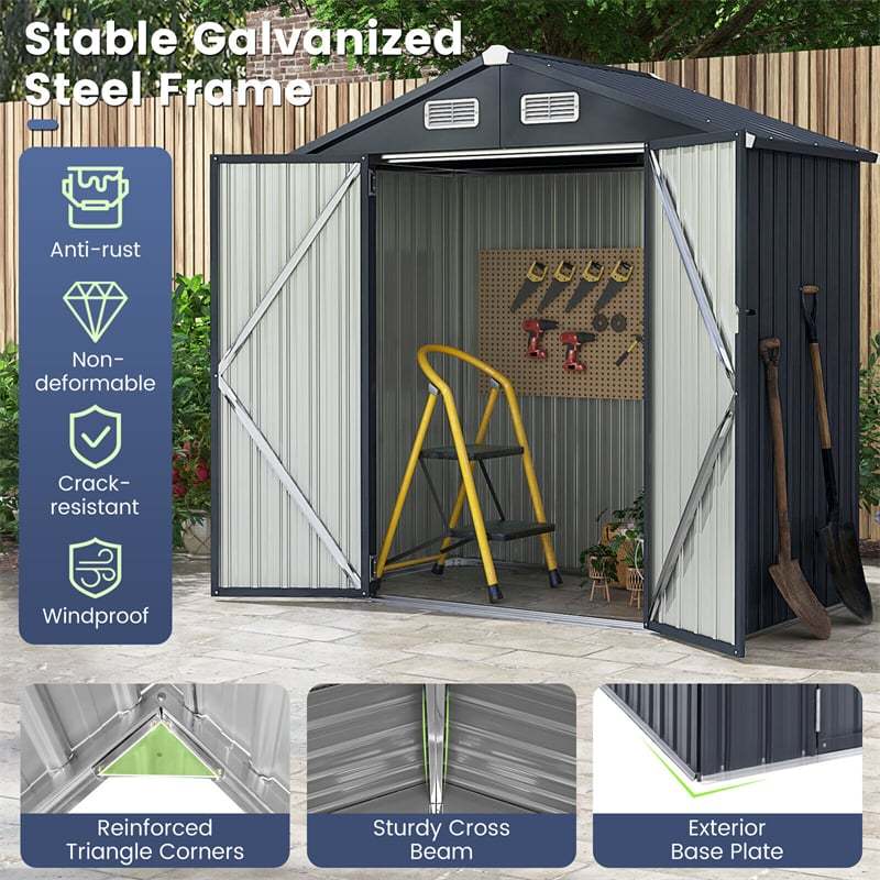 6.3' x 3.5' Outdoor Metal Storage Shed Galvanized Steel Utility Tool Storage House Waterproof Garden Shed with 4 Vents Lockable Doors