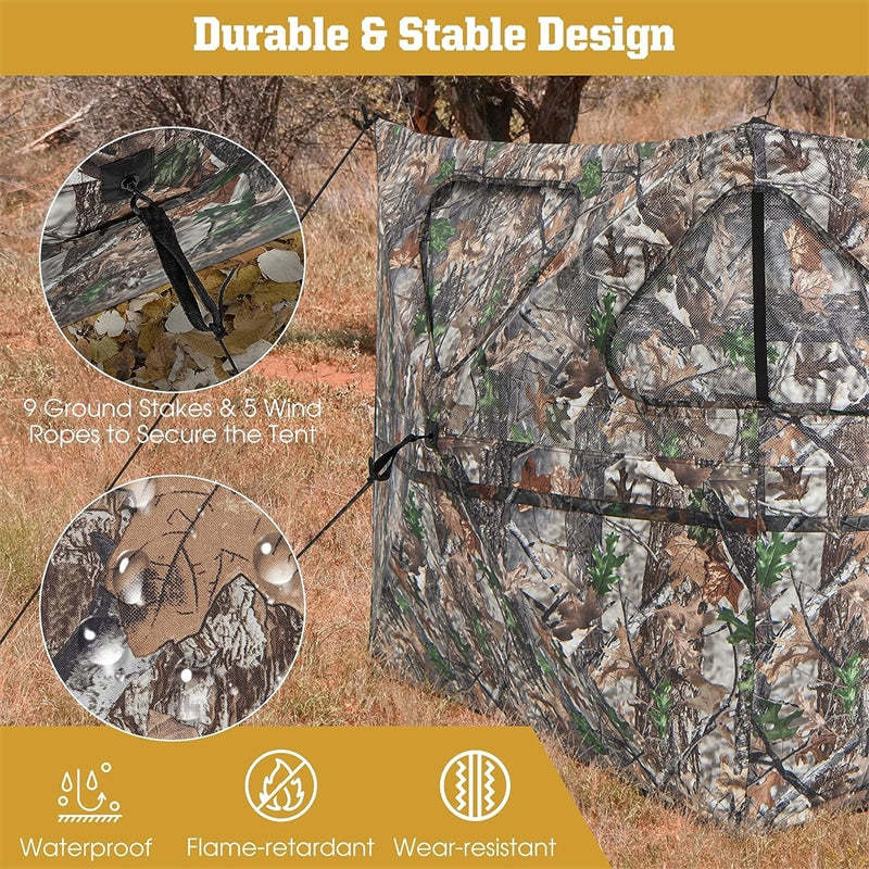 Turkey Hunting Blind 2-3 Person See Through Pop Up Ground Blind with 3 Shoot Through Ports, 2 Storage Pockets & Carrying Bag