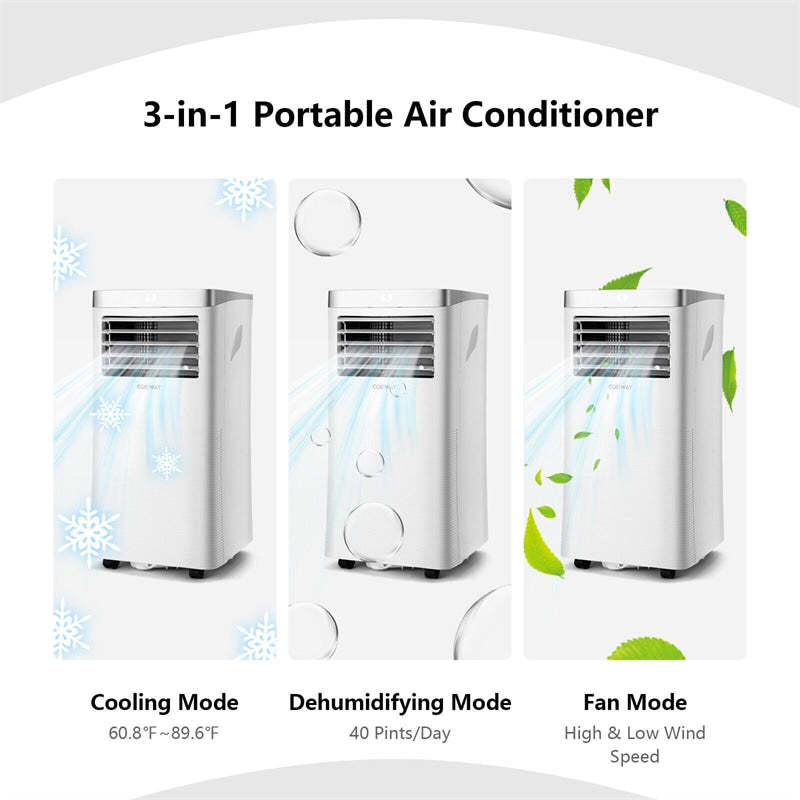 8000 BTU Portable Air Conditioner 3-in-1 Air Cooler with Fan & Dehumidifier Mode Remote Control