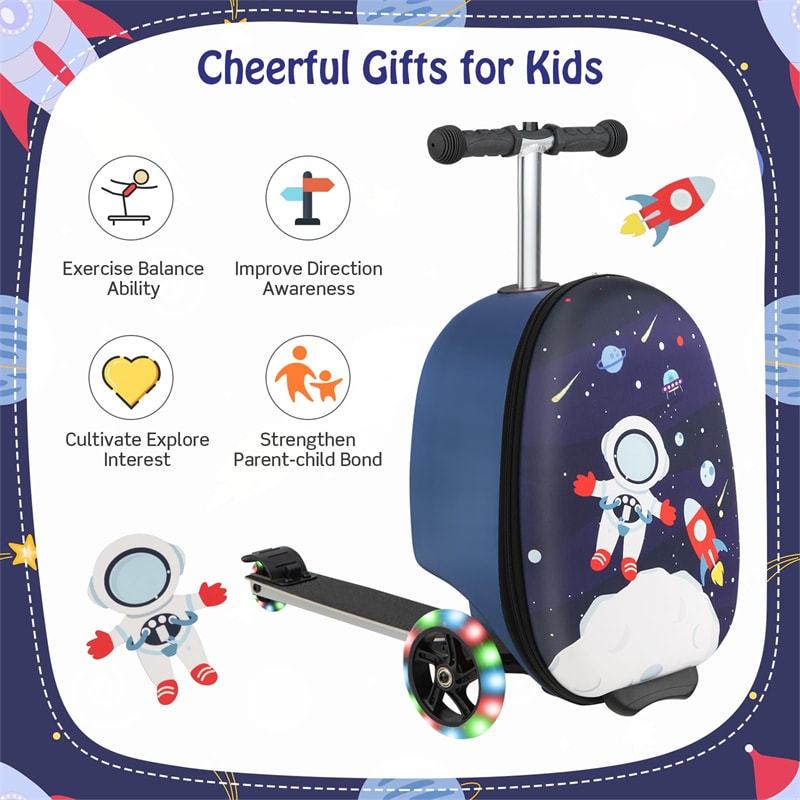 Scooter Luggage, 2- In- 1 Folding Carry On Hardshell Ride On Scooter Suitcase For Kids Aged 4-15, Multifunctional Ride On Lightweight Kids Luggage (blue Pirate) | Kids' Luggage