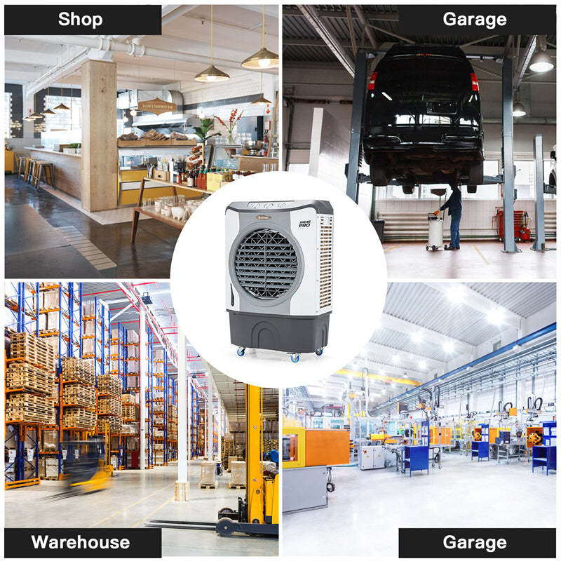 9740 CFM Industrial Evaporative Cooler 4-in-1 Portable Air Cooler Fan Humidifier Purifier with 45L Tank 100°Oscillation & 4 Universal Casters