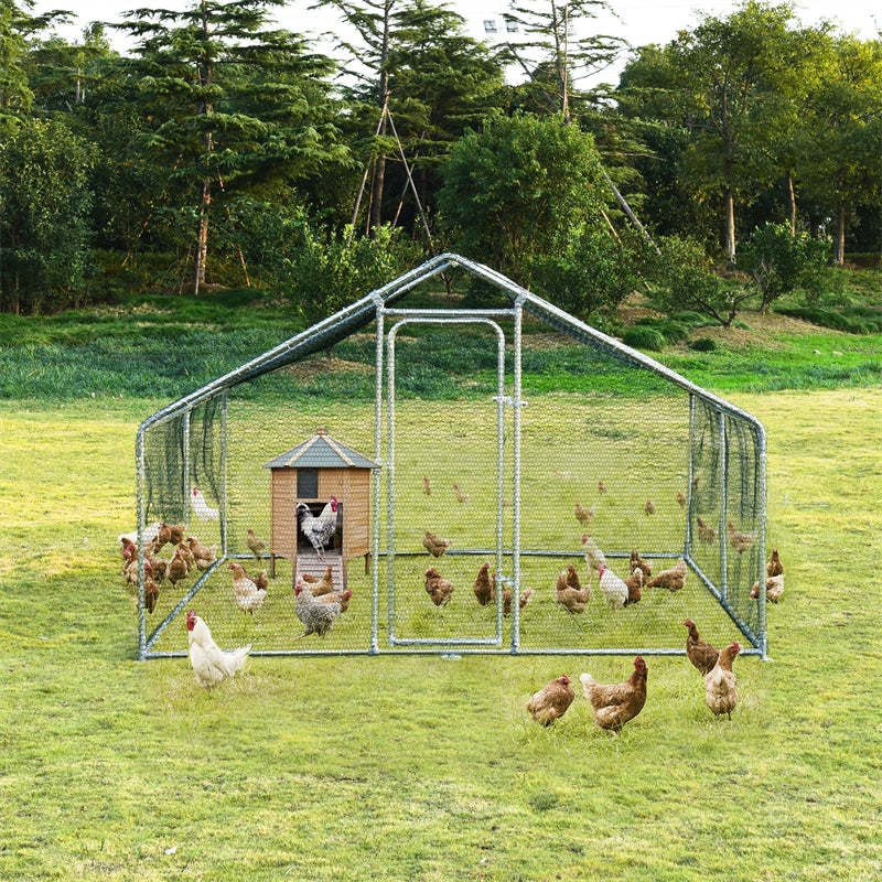 10' x 13‘ Large Metal Chicken Coop, Walk-in Poultry Cage Hen Run House Shade Cage with Waterproof Cover for Outdoor Backyard Farm