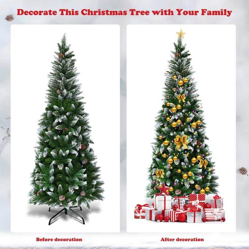 5FT Artificial Snow-flocked Pencil Christmas Tree with Pine Cones