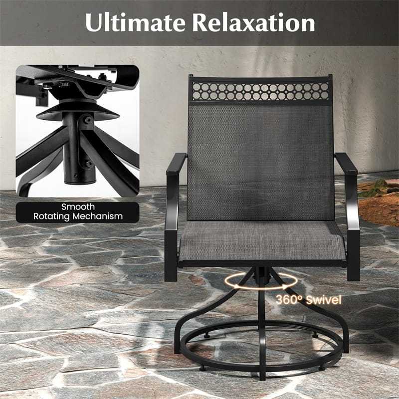 Patio Swivel Dining Chairs Set of 4 with Quick-Drying Fabric & Metal Frame, 360° Rotating Outdoor Chairs with Armrests for Deck, Garden, Yard