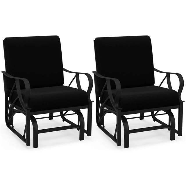 2PCS Outdoor Gliders with Cushions, Curved Armrests & Metal Frame, Ergonomic Patio Rocking Chairs for Porch, Backyard, Poolside