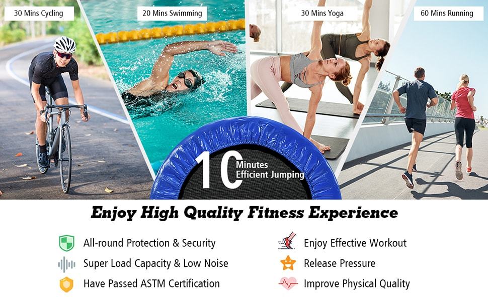 38" Mini Folding Exercise Trampoline Fitness Rebounder with Padding and Springs