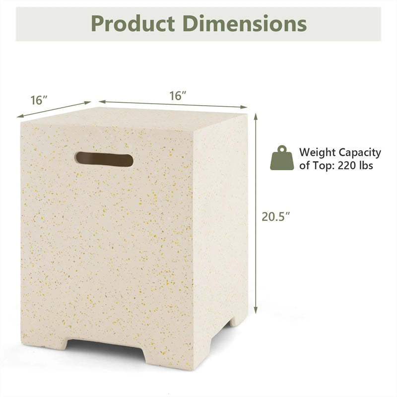 16" Terrazzo Hideaway Propane Tank Cover Table 20 LBS Square Gas Tank Holder Side Table with Protective Cover & Side Handles for Gas Fire Pits