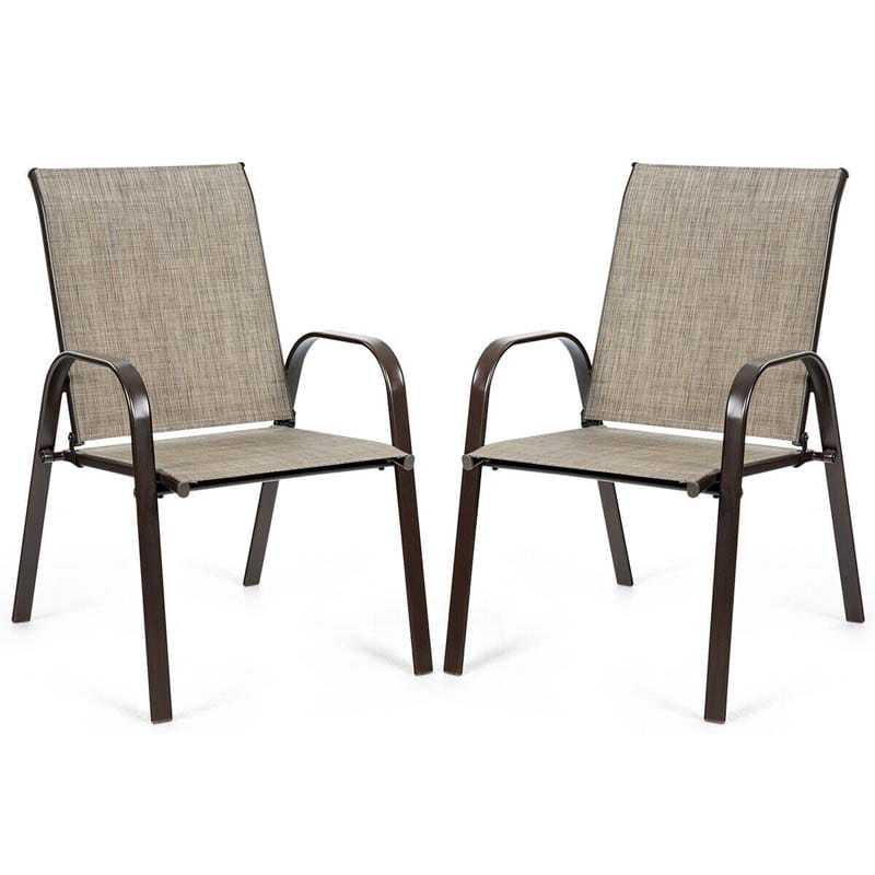 2PCS Steel Frame Sling Patio Chairs, High Back Outdoor Dining Chairs with Armrests & Breathable Quick-Drying Fabric for Backyard, Garden, Deck