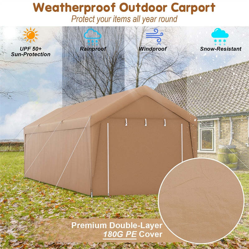 10x20FT Heavy Duty Carport Canopy Outdoor Car Shelter Portable Garage Tent with Removable Sidewalls & 2 Roll-up Zippered Doors