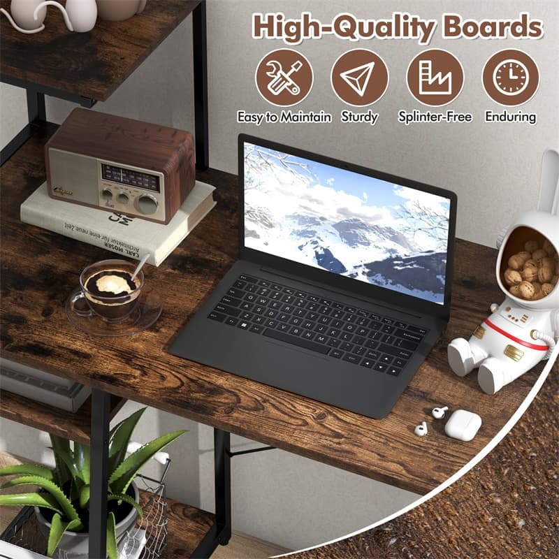 Computer Desk 47.5” Home Office Desk with Side Bookshelf & Host Stand, Metal Frame PC Laptop Workstation Study Writing Desk for Small Spaces