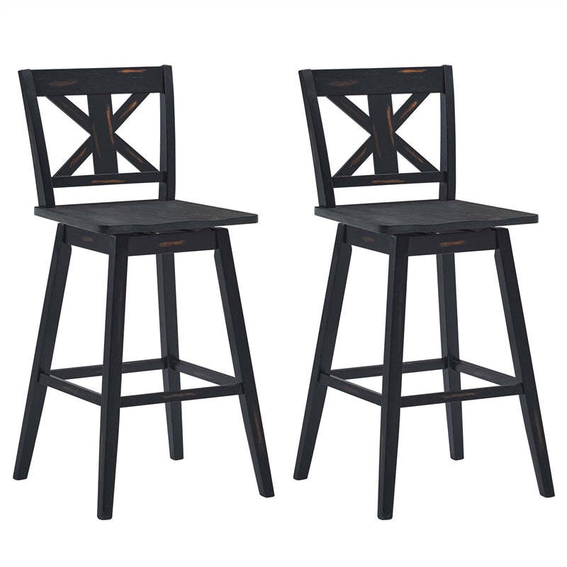 29" Wooden Bar Stools Set of 2, Swivel Counter Height Dining Chairs with Back & Non-Slip Foot Pads for Kitchen Island, Pub, Dining Room