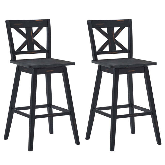 29" Wooden Bar Stools Set of 2, Swivel Counter Height Dining Chairs with Back & Non-Slip Foot Pads for Kitchen Island, Pub, Dining Room