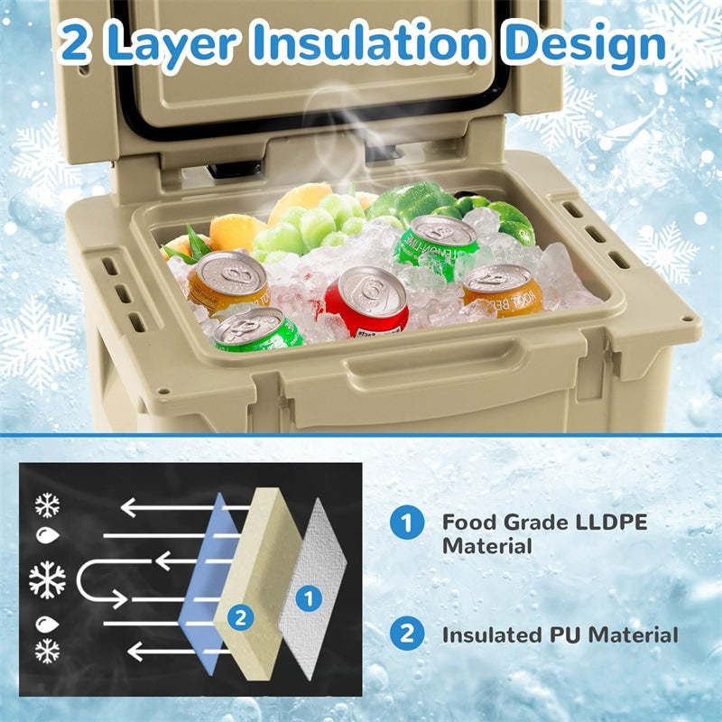 45 Quart Rolling Cooler Portable Ice Chest Cooler with All-Terrain Wheels & Adjustable Handle for Camping Fishing Travel Road Trip