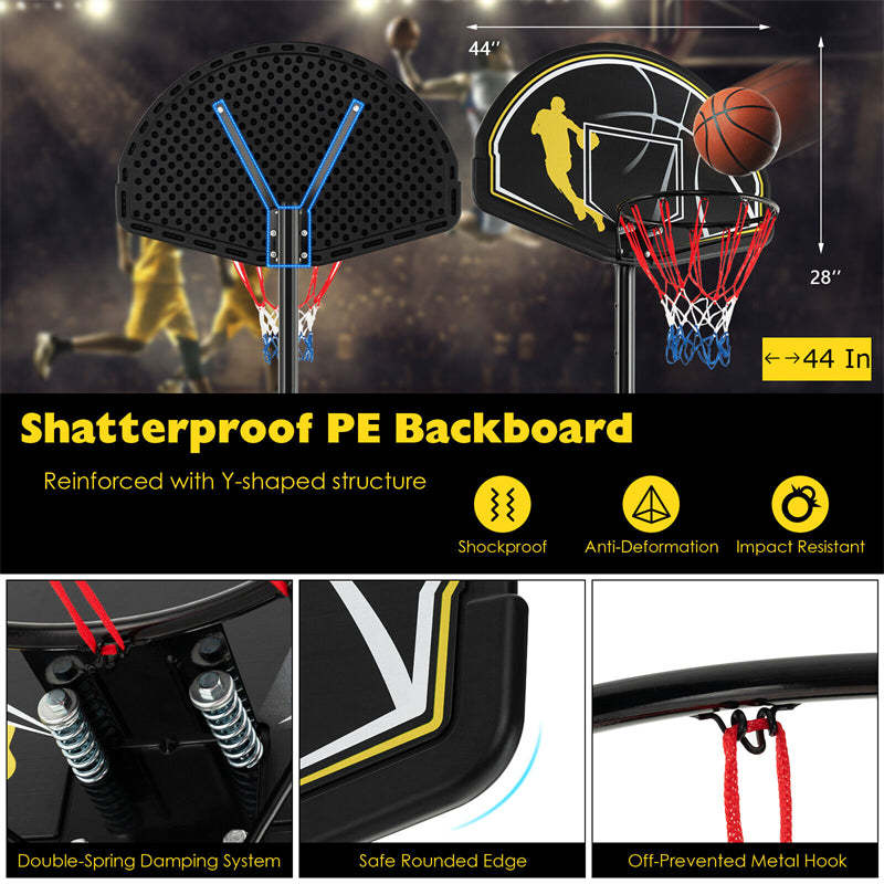 Outdoor Indoor Portable Basketball Hoop System 4.25-10FT Adjustable Basketball Goal with 44’’ Shatterproof Backboard & Fillable Base