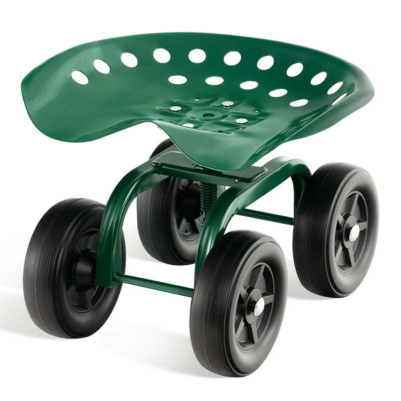 Outvita Garden Rolling Cart With 360° Swivel Seat - Adjustable Gardening Stool With Tool Storage