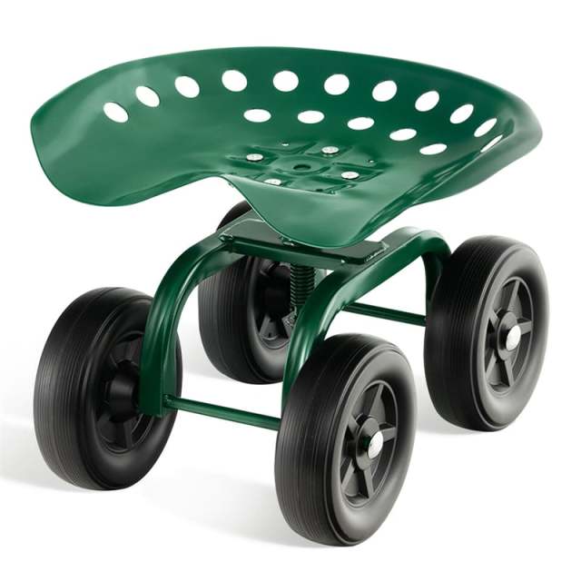 Heavy Duty Garden Cart with 360° Swivel Seat & Wheels, Height Adjustable Rolling Gardening Seat Utility Stool Cart Garden Scooter for Planting