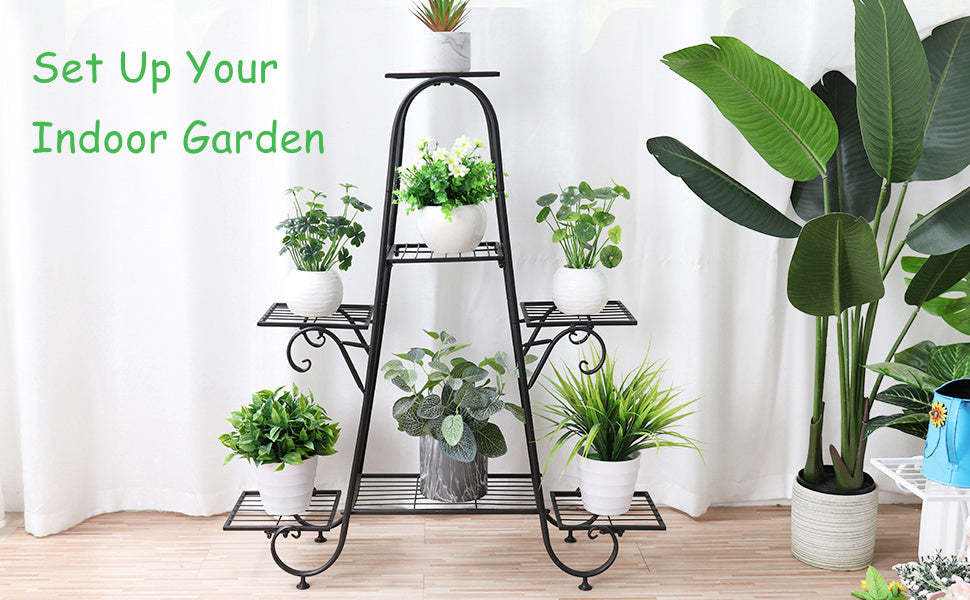 7 Tier Outdoor Metal Plant Stand Multilayer Flower Pots Holder