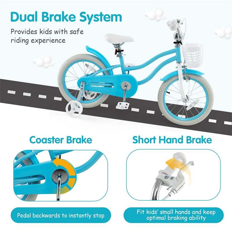 16" Kids Bike, Toddler Bicycle with Training Wheels, Adjustable Seat & Removable Basket, Boys Girls Bike for 3-8 Years Old