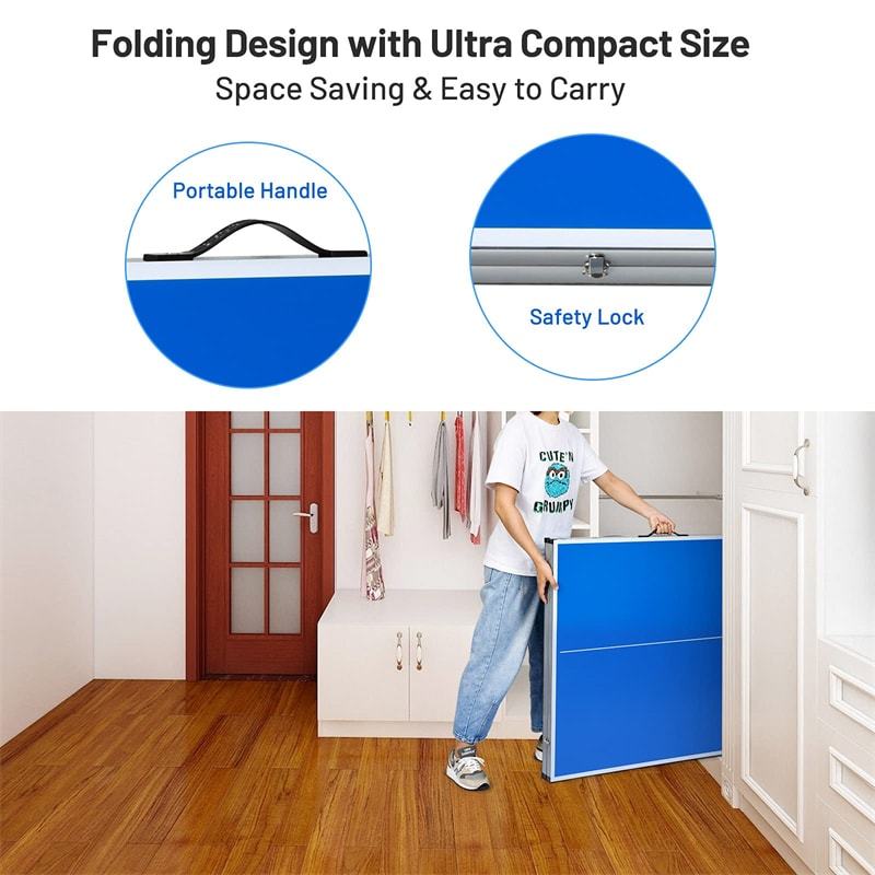 Foldable Ping Pong Table, 6’ x 3’ Portable Table Tennis Table with Net, 2 Table Tennis Paddles & Balls for Indoor Outdoor Game, 100% Preassembled