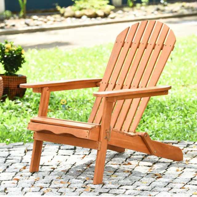 Eucalyptus Wood Folding Adirondack Chair, Weather Resistant Outdoor Adirondack Lounge Chair 400lbs Capacity for Patio, Deck, Backyard