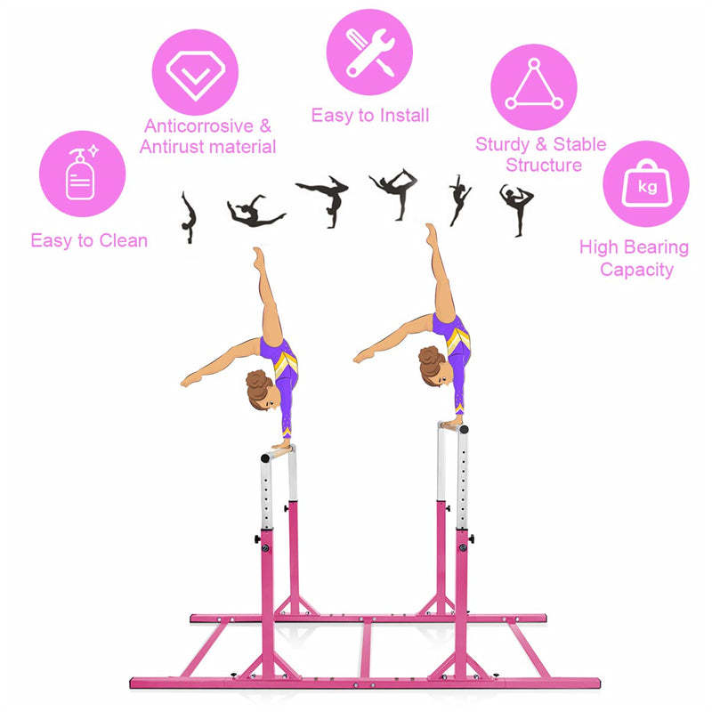 Kids Double Horizontal Bars Gymnastic Training Parallel Bars Adjustable Heights for Indoor Outdoor