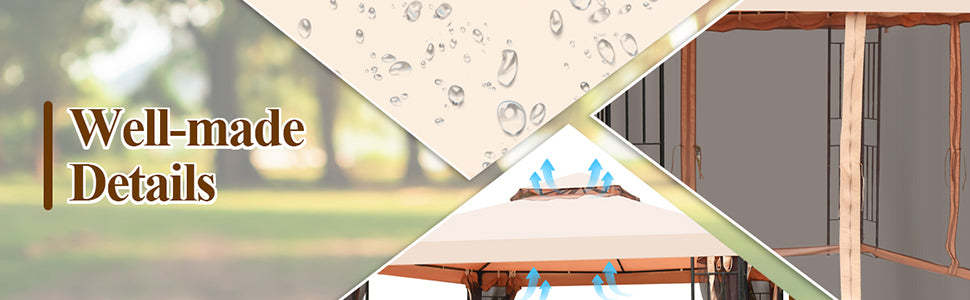 10x10 FT 2 Tier Vented Steel Patio Gazebo Canopy with Netting Curtain