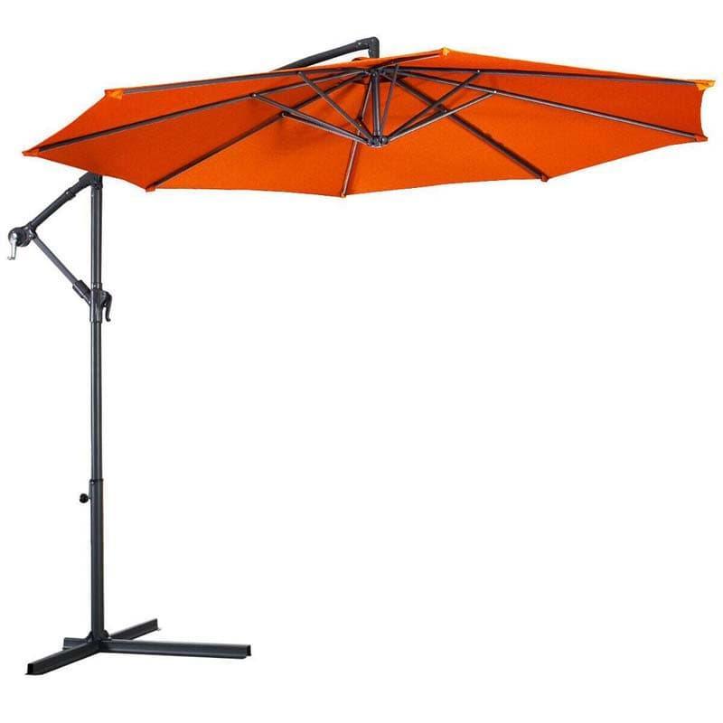 10FT Cantilever Umbrella Offset Hanging Patio Umbrella 8 Steel Ribs Outdoor Market Umbrella with Cross Base, Crank & Tilt Adjustment