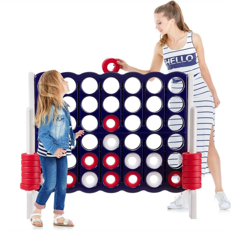 Giant 4-in-A-Row Game, Jumbo 4-to-Score Game with 42 Rings, Quick-Release Slider for Kids & Adults, 3.5FT Tall Indoor Outdoor Connect Four Lawn Game
