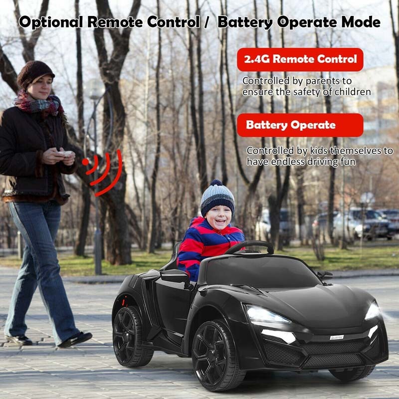 Kids Ride On Sports Car, 12V Battery Powered Electric Vehicle with Remote Control & LED Lights for Boys & Girls