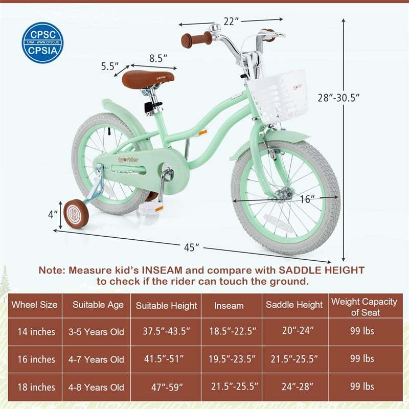 16" Kids Bike, Toddler Bicycle with Training Wheels, Adjustable Seat & Removable Basket, Boys Girls Bike for 3-8 Years Old