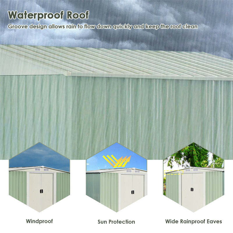 8ft x 8ft Galvanized Steel Outdoor Storage Shed Heavy Duty Garden Tool Storage House with Sliding Door