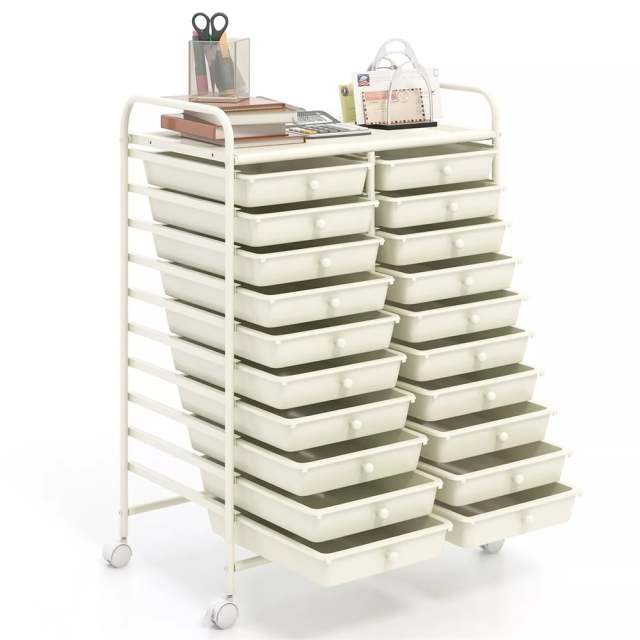 Storage Drawer Cart, 20-Drawer Rolling Cart Organizer with Lockable Wheels, Mobile Utility Cart for Office School Art Craft Supplies